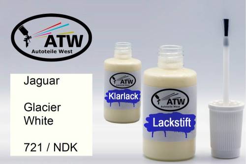 Jaguar, Glacier White, 721 / NDK: 20ml Lackstift + 20ml Klarlack - Set, von ATW Autoteile West.